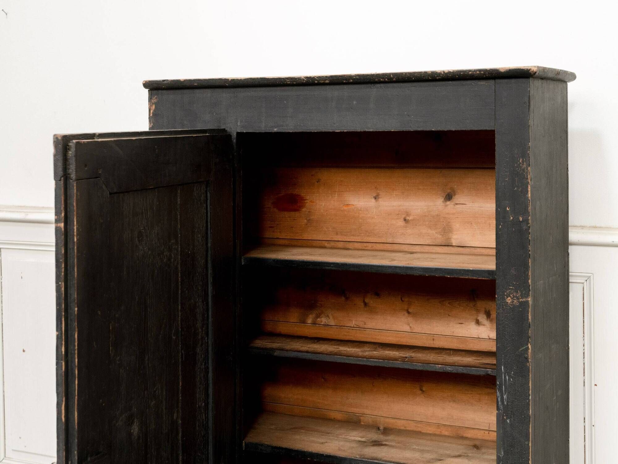 Antique primitive black wood furniture, beautiful original patina from the late 19th century.
