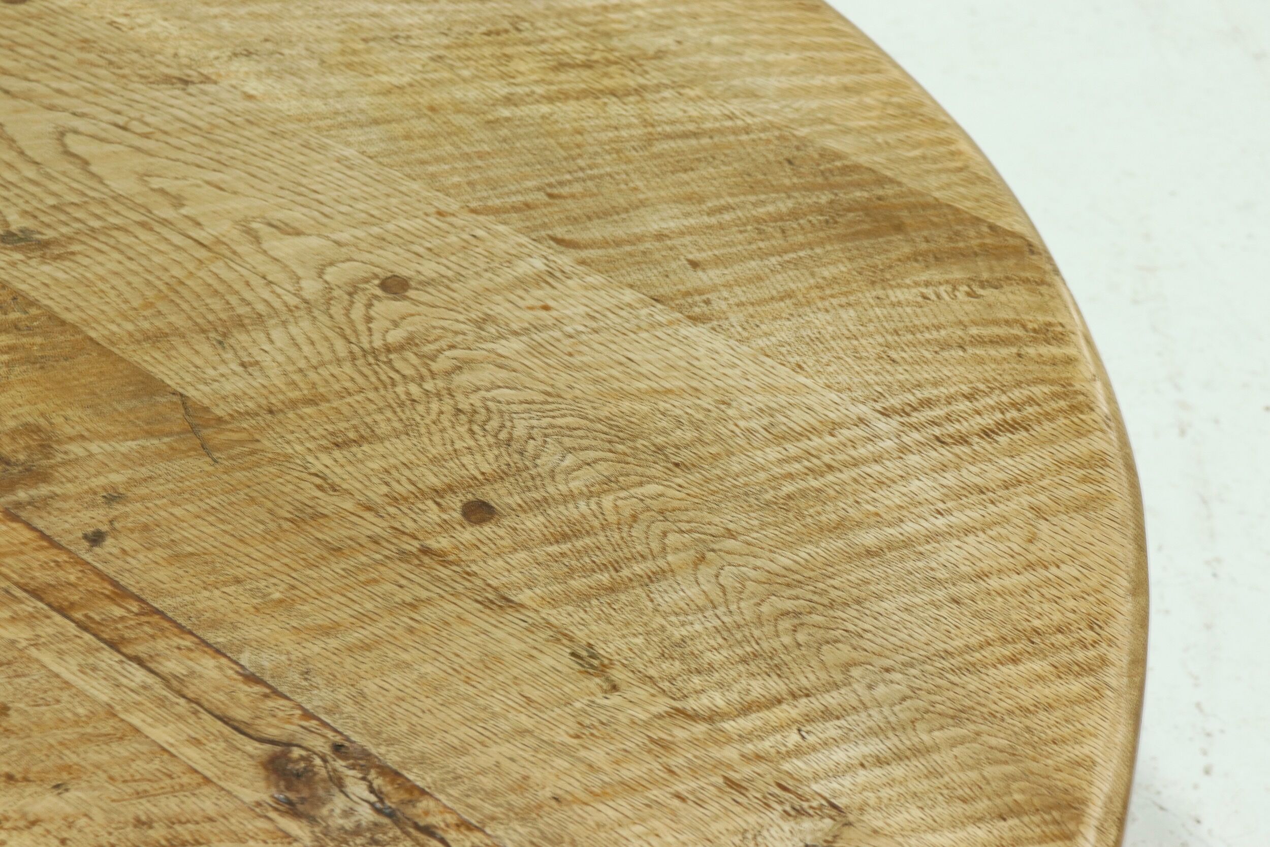 Brutalist Solid Oak Round Coffee Table 1970s