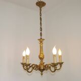 French Vintage Mid-Century Bronze 5-Light Traditional Style Chandelier
