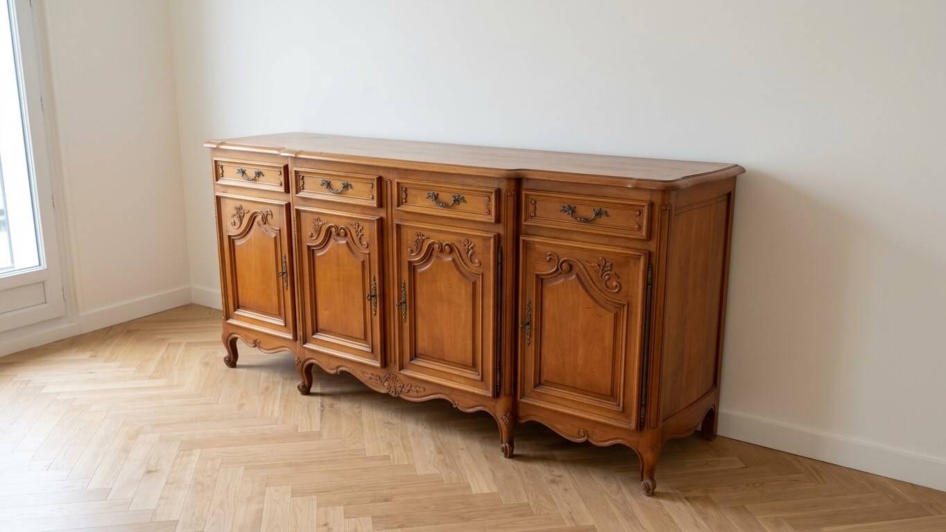 Large buffet in solid cherry wood, authentic style.