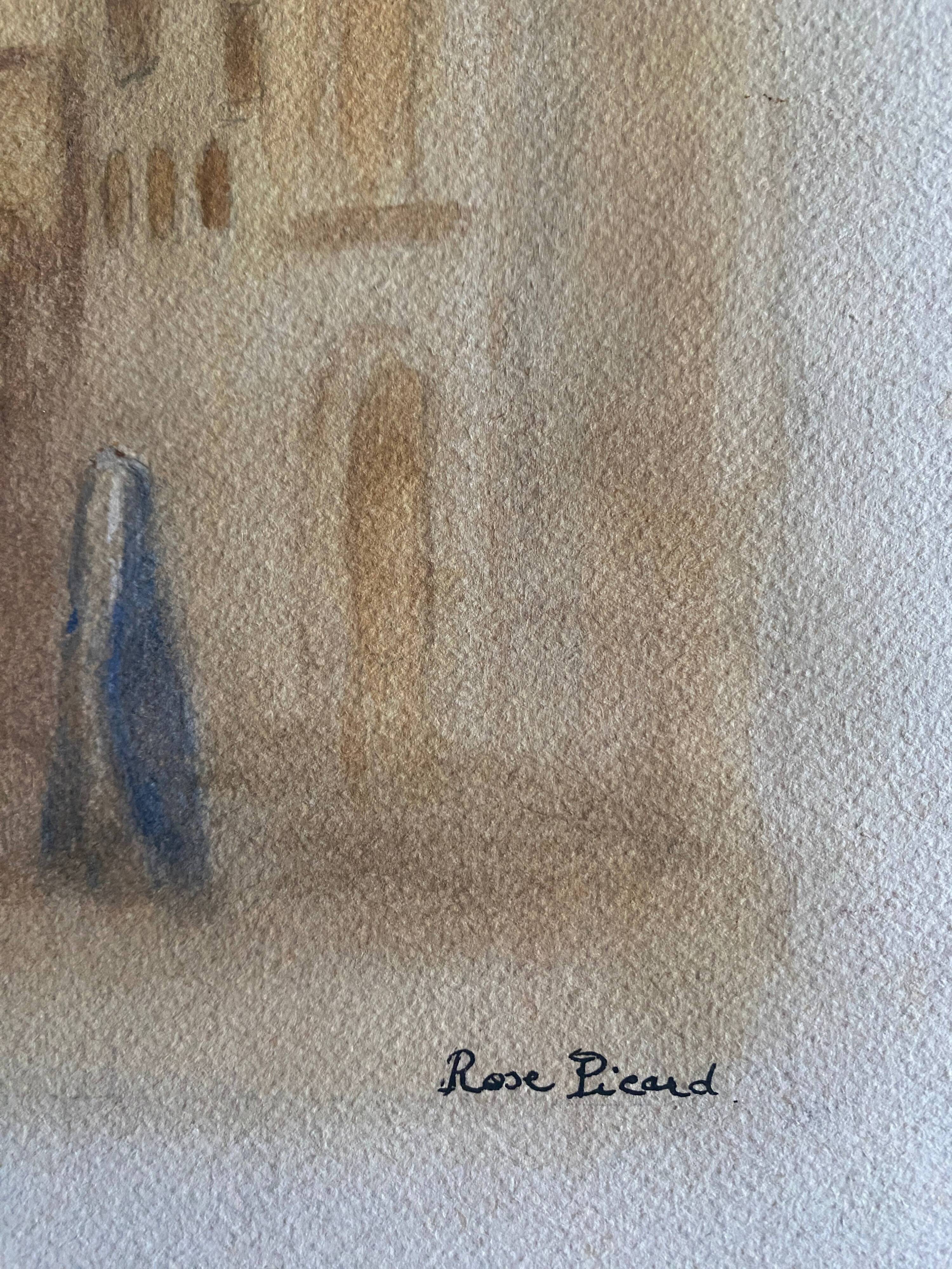 Original watercolor painting "Orientalist View of Medina" signed Rose Picard