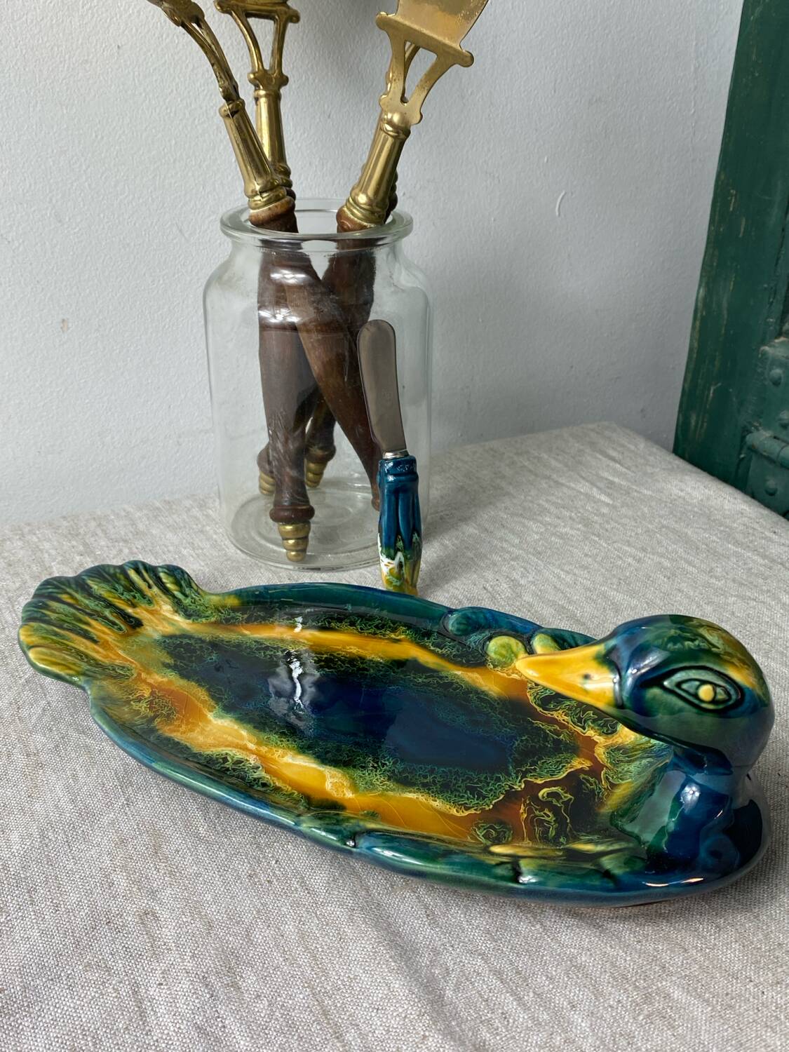 Ravier et couteau en céramique Vallauris