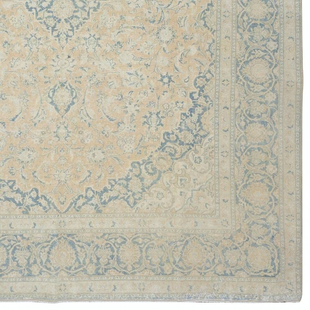 One of a kind Hand-knotted Turkish Area Rug. Vintage Beige Large Carpet for Rustic, Country & Farmhouse Decor