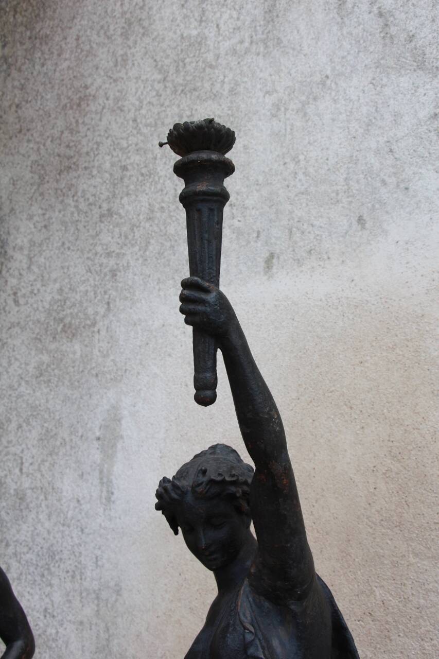 pair of cast iron torchères from the 19th century, foundry L. Gasne in Tusey