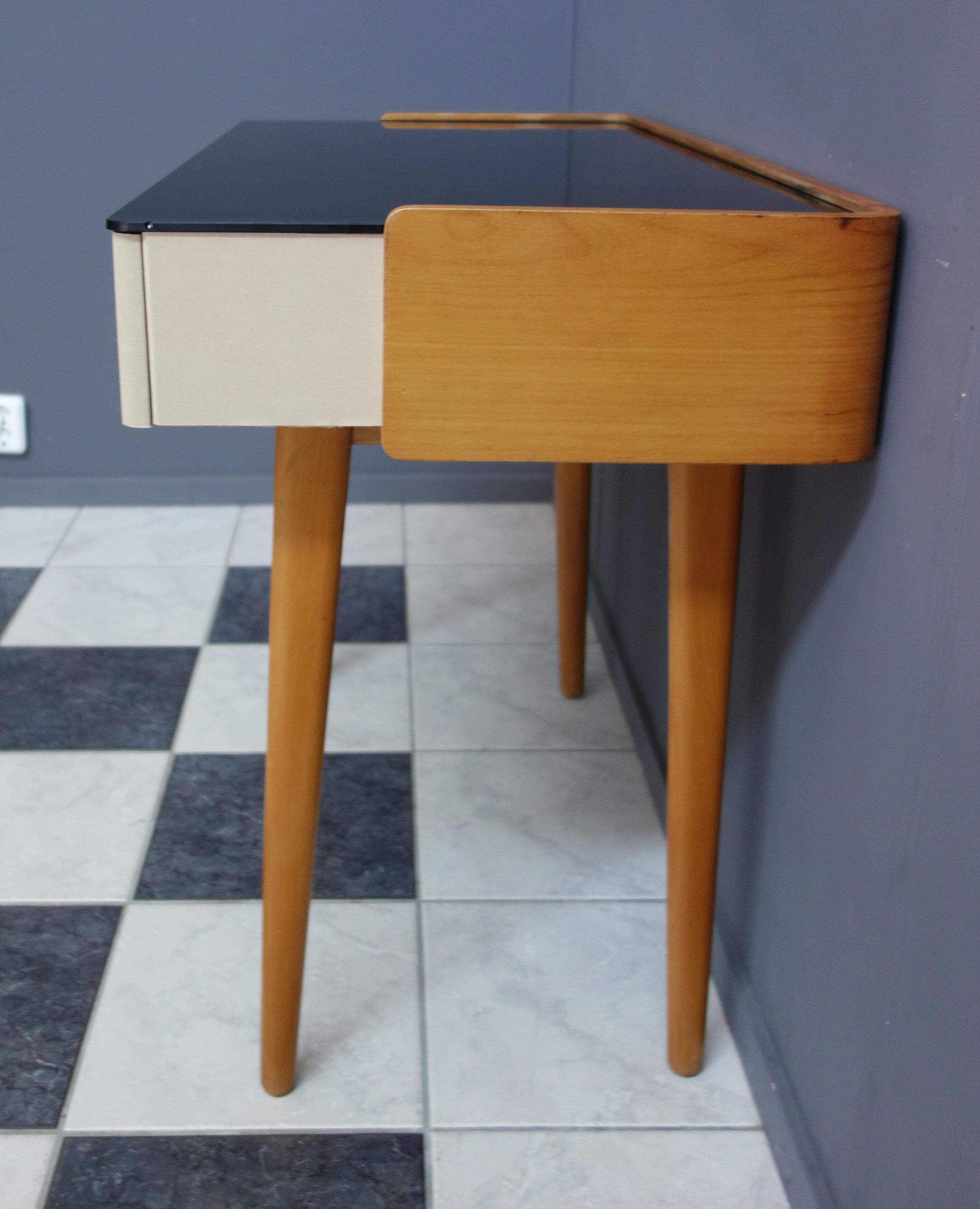 Writing desk table with Black Opaxit glass top 1960s