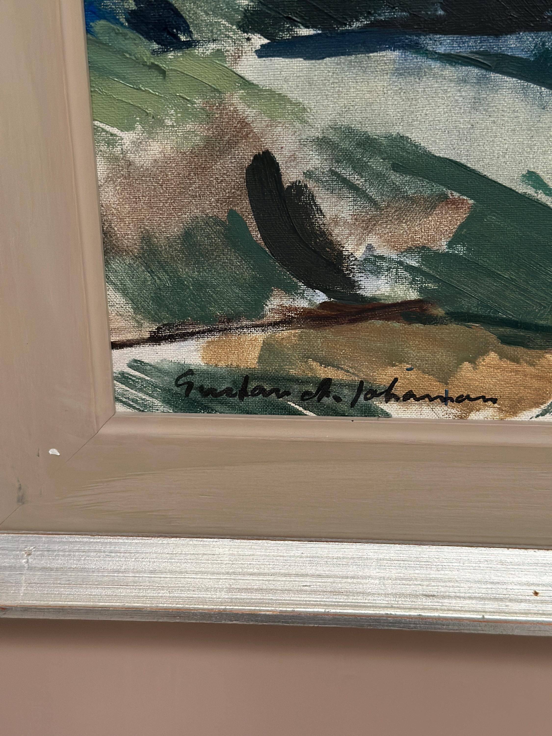 Original Mid Century Swedish Oil On Canvas – “Abstract Forest” By Gustav‑Adolf Johansson – Vintage & Framed – 62 × 48 Cm (24.4" × 18.9")