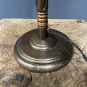 Standing copper table lamp with glass shade