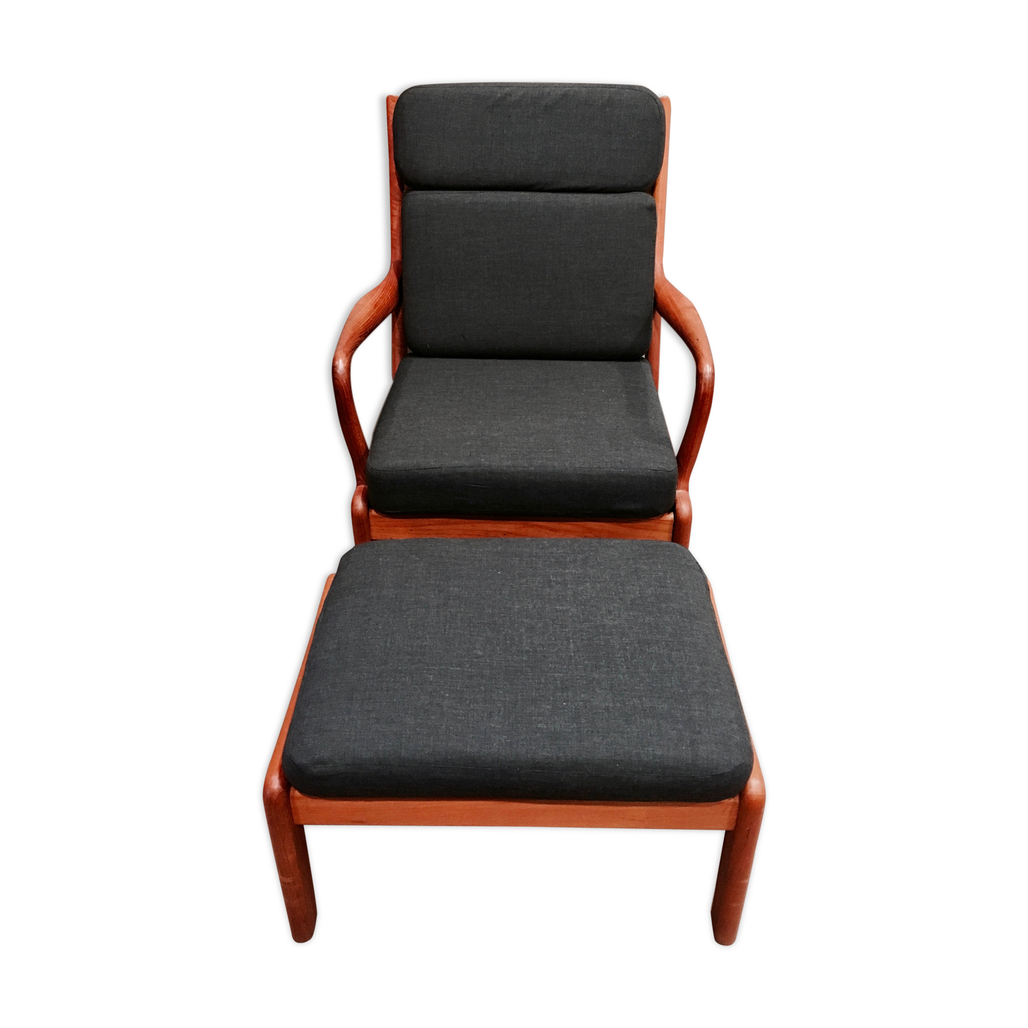 Fauteuil et son ottoman teck design scandinave 1950