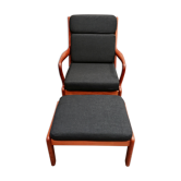 Armchair and its ottoman teak Scandinavian design 1950.