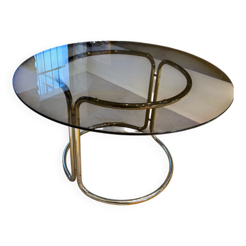Smoked glass and chrome table, 1970.