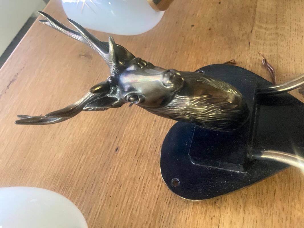 4 Wall lights with 2 arms 1960s deer head Decor hunting hunter brass