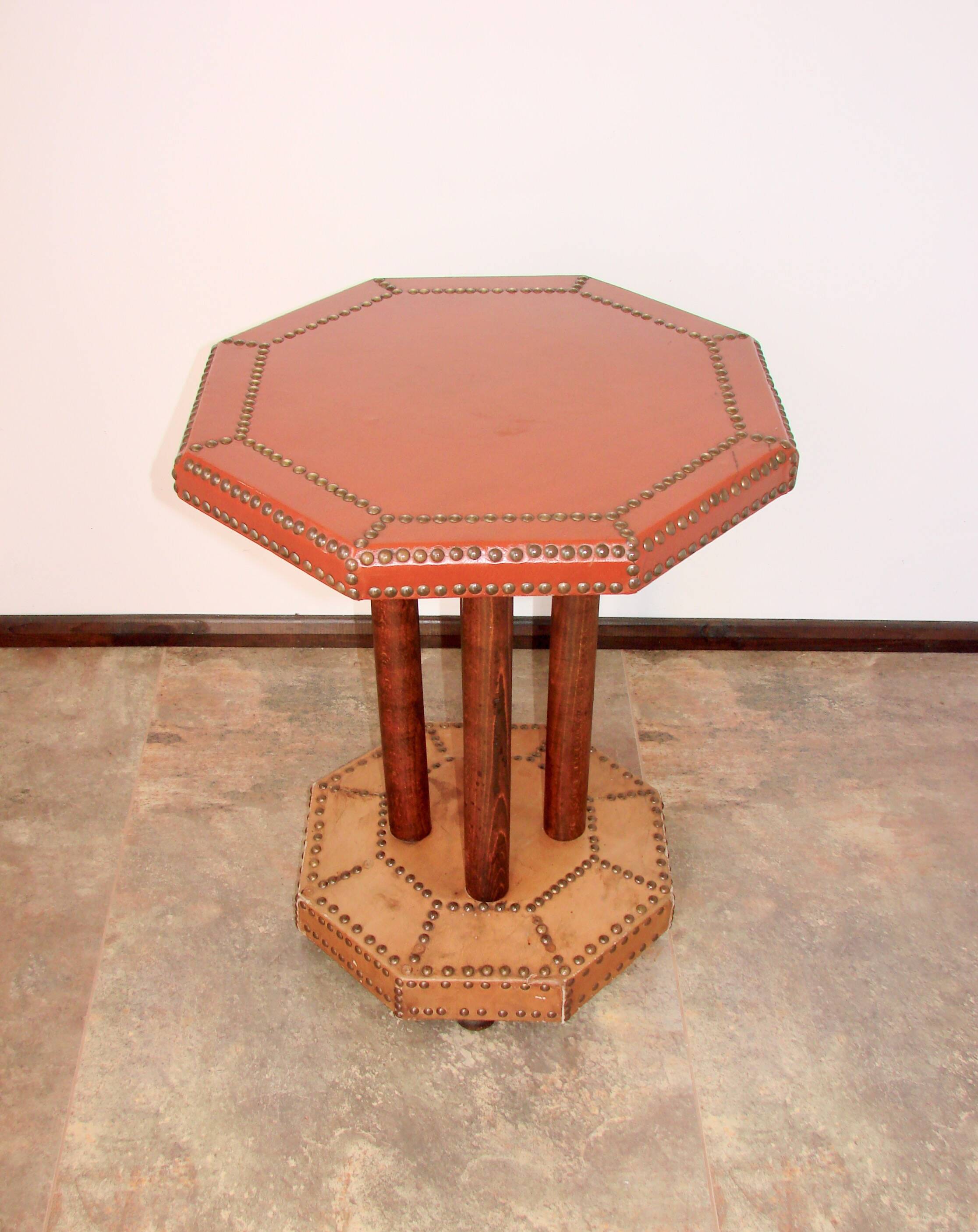 Coffee table, 1920s, beech wood and leather, vintage