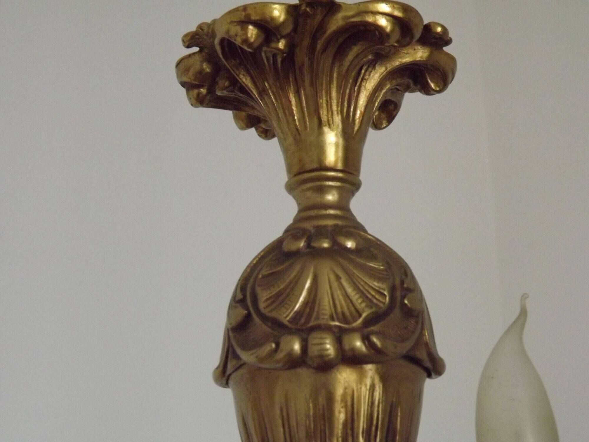 Quality Stamped Bronze French Mid-Century 3-Light Traditional Chandelier