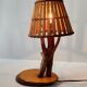 Vintage lamp wood & rattan 1950