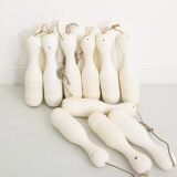 15 vintage bowling pins on nylon lifting cords