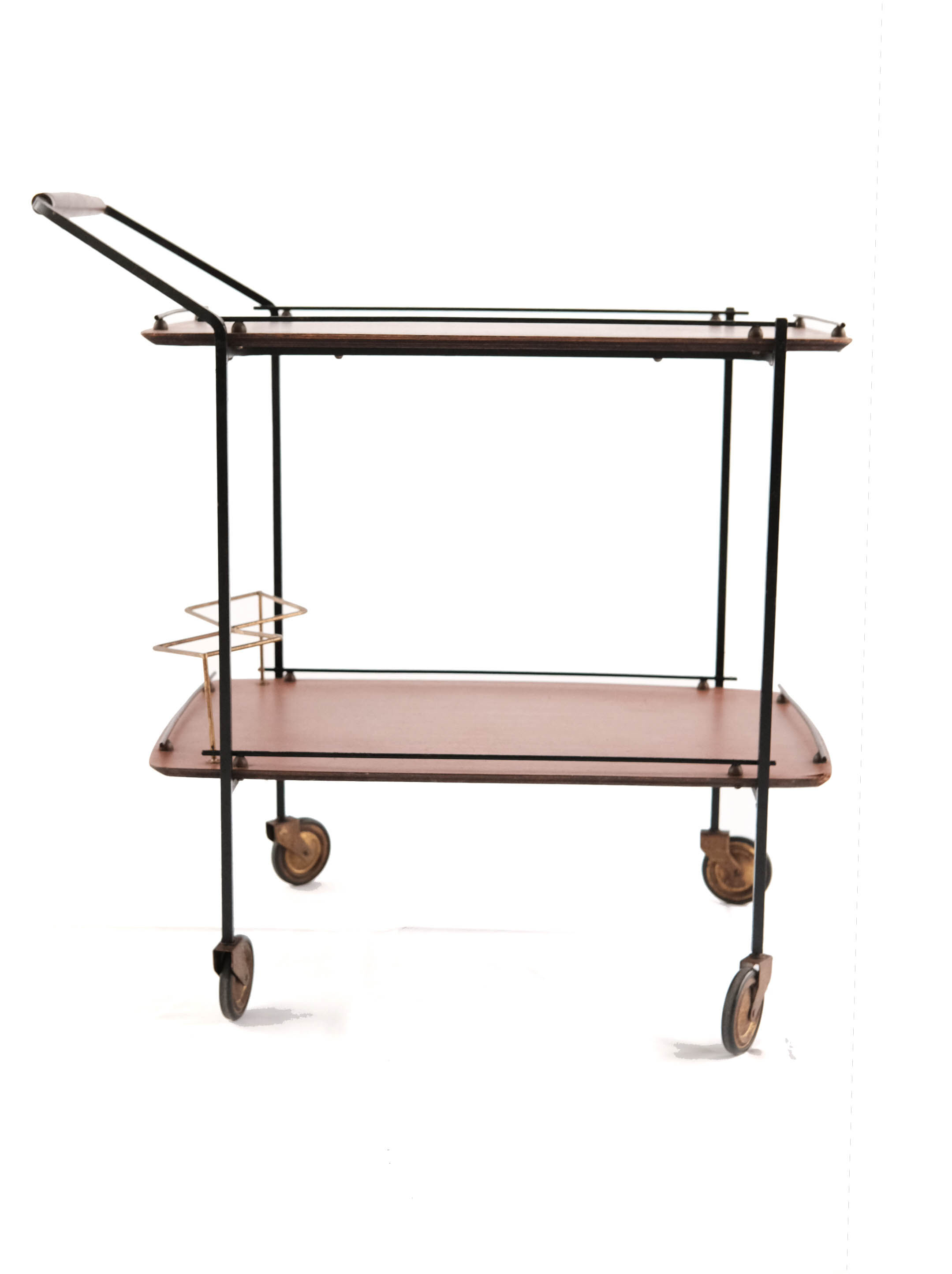 MId-Century Teak Bar Trolley with Bottle Holder, Italy 1960s