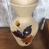 Old etruscan beige ceramic vase decorated with enameled flowers