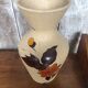 Ancien vase étrusque céramique beige décor fleurs émaillées
