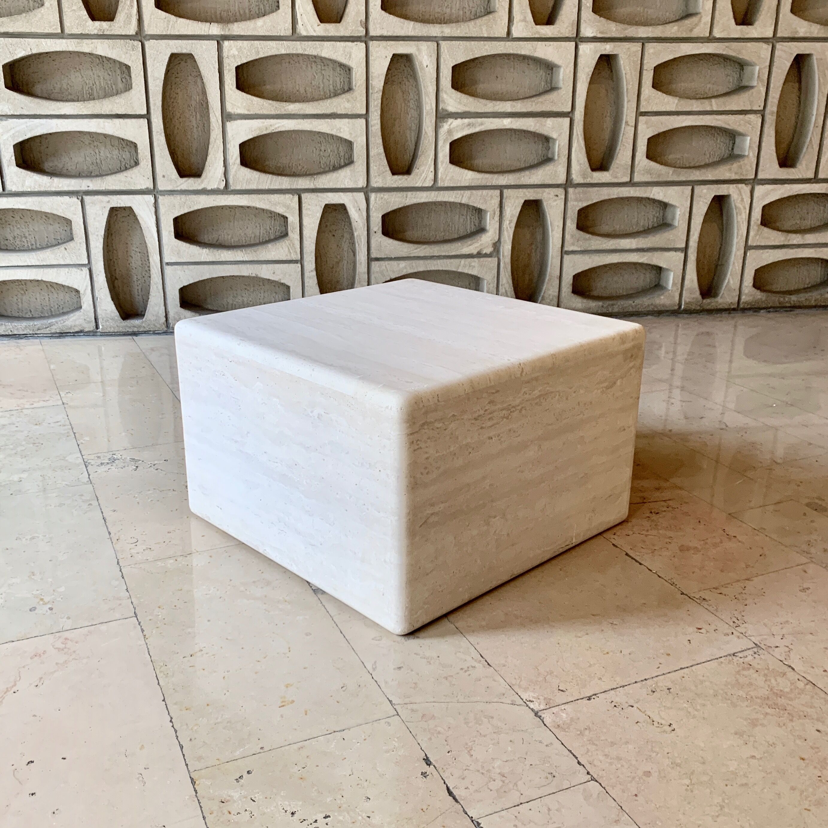 Square coffee table in softened travertine by berraldacci design collection