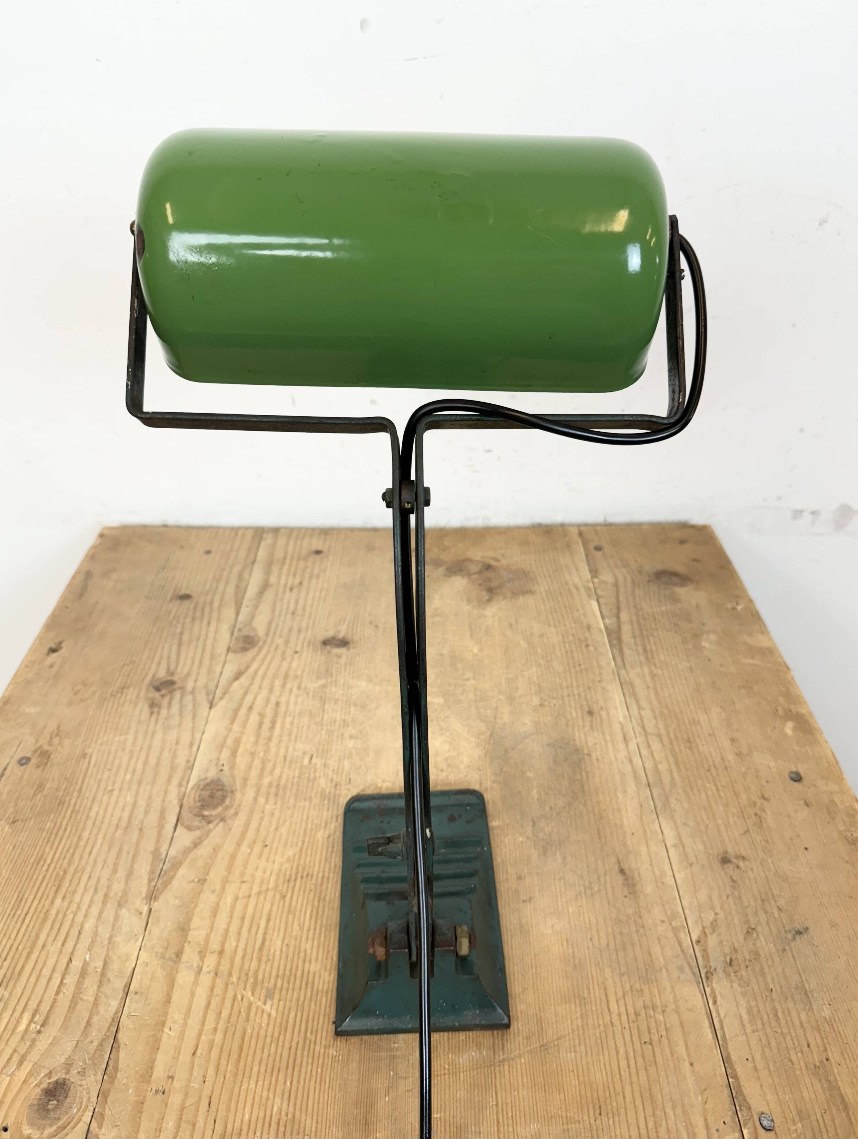 Vintage Green Enamel Bank Lamp, 1950s