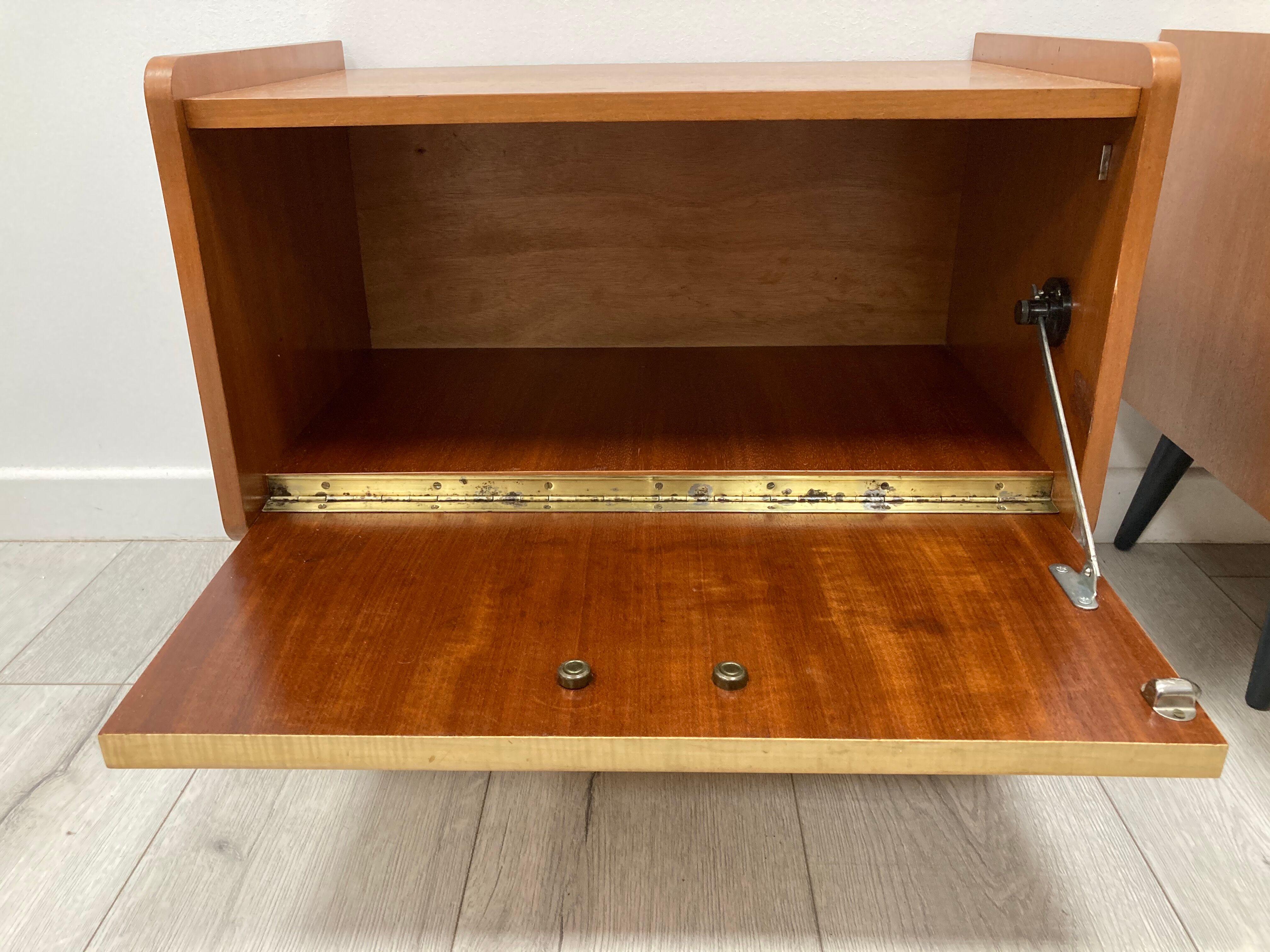 Pair of 1960s bedside tables compass feet