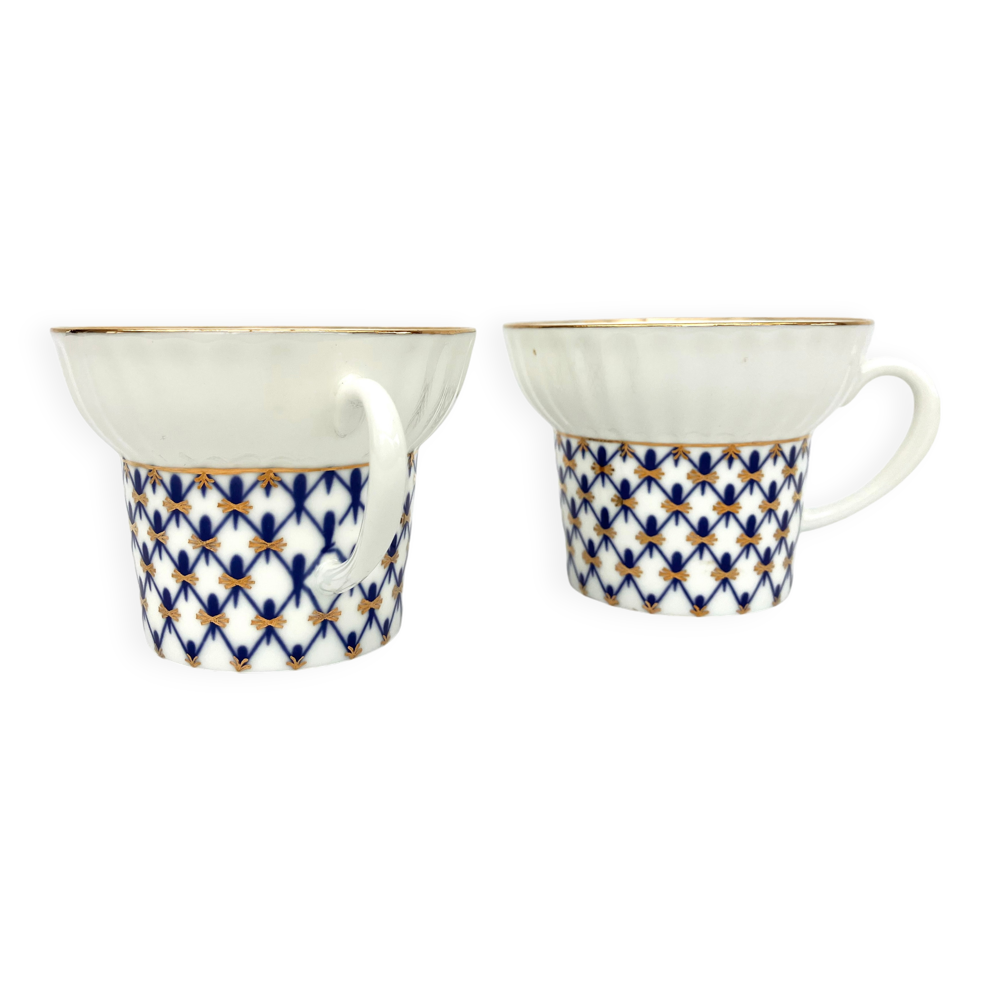 2 Russian Imperial Lomonosov Porcelain Cups • Cobalt 1744