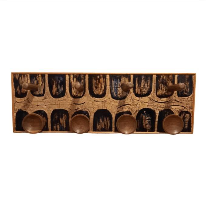 Vintage coat rack in wood and enameled copper
