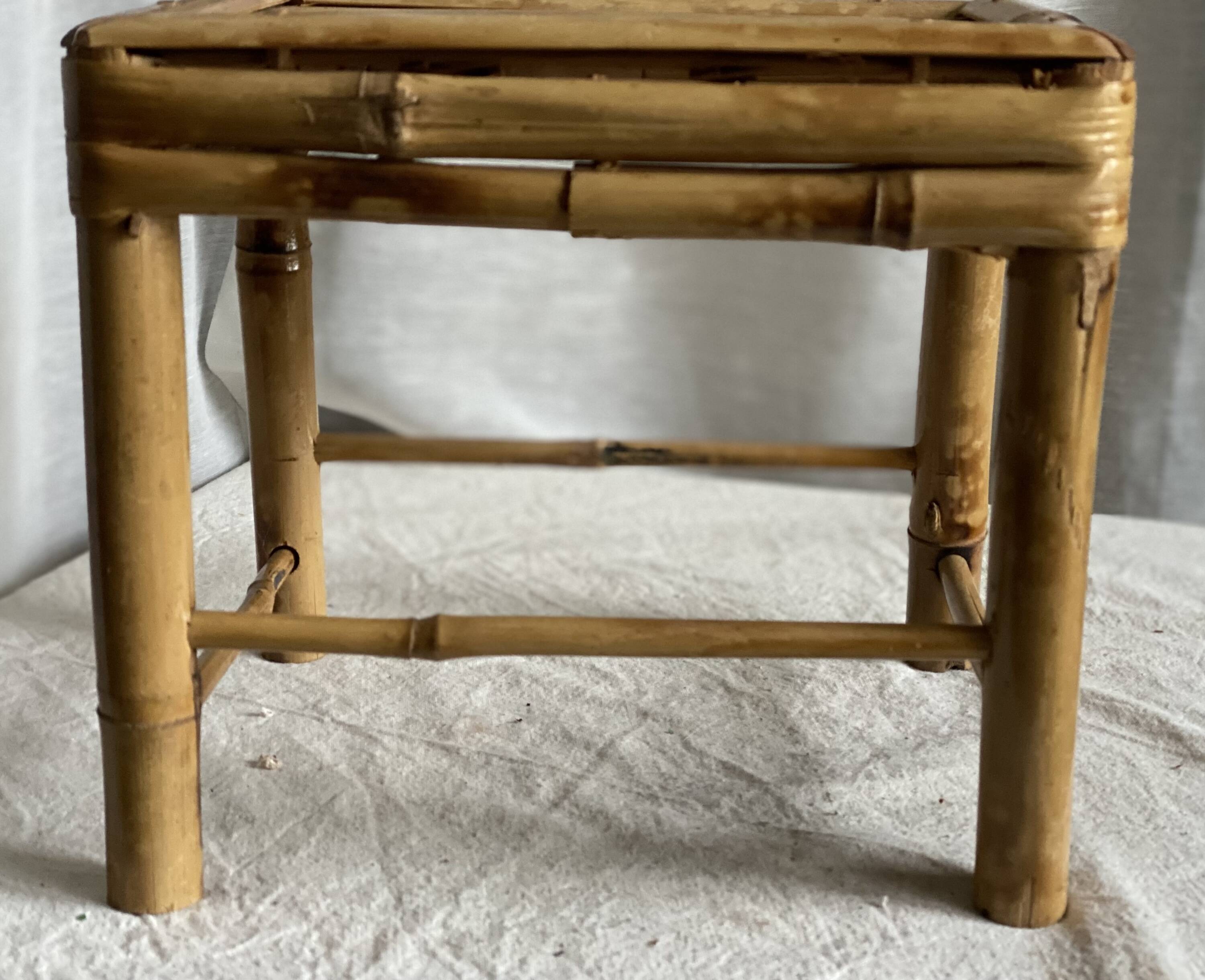 Small vintage rattan stool 1970 plant holder