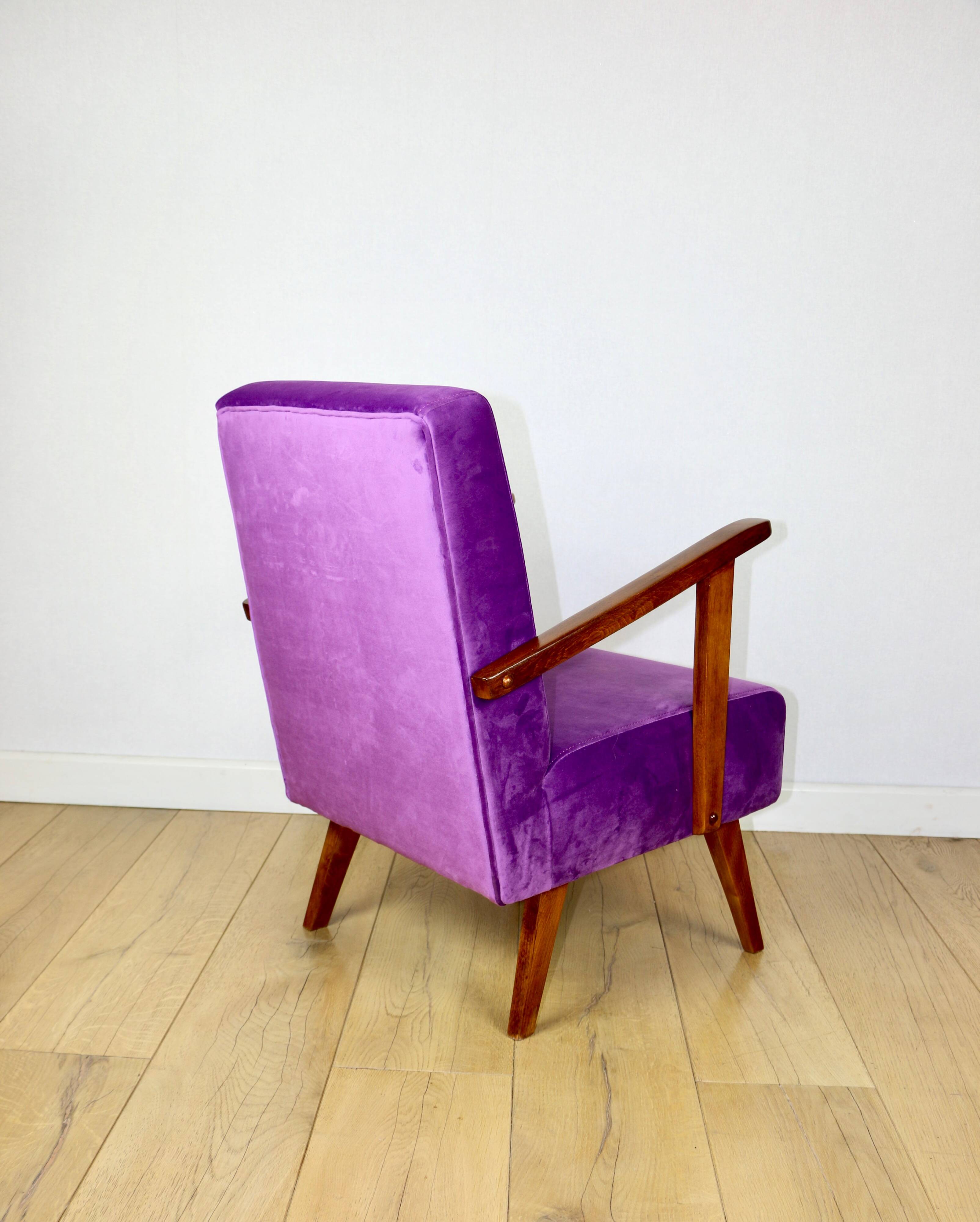 Vintage loft armchair purple velvet - 2 pieces available