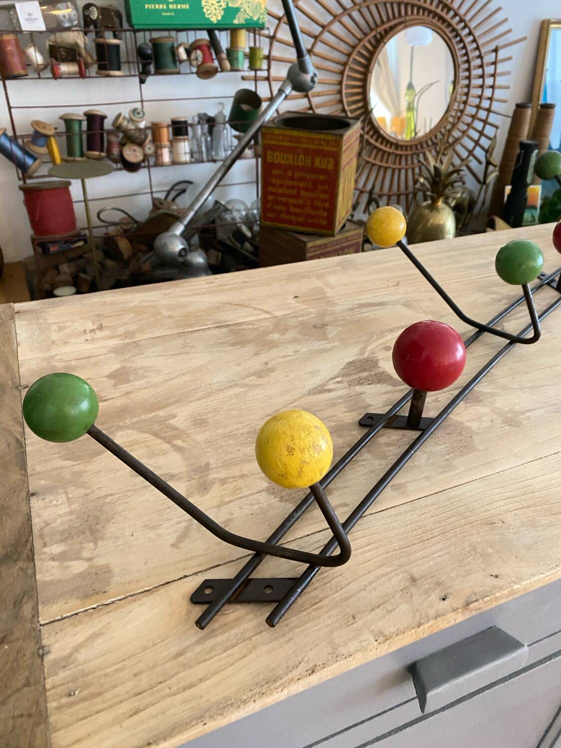 Wall coat rack with vintage balls