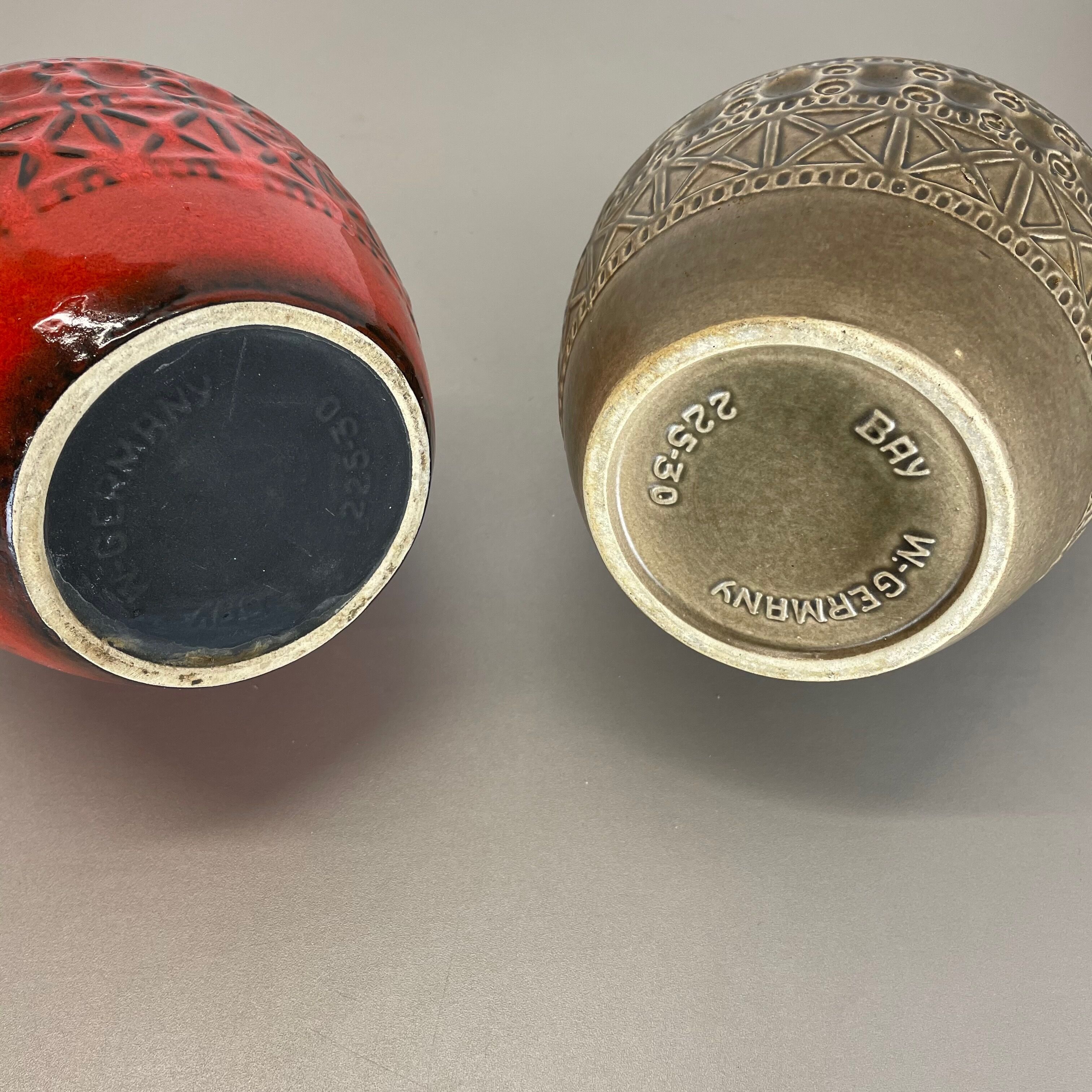 Set of 2 multi-color fat lava op art pottery vase made bay ceramics, germany