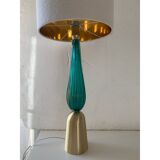 Lampe de table en verre de murano en laiton doré brossé vert-mer