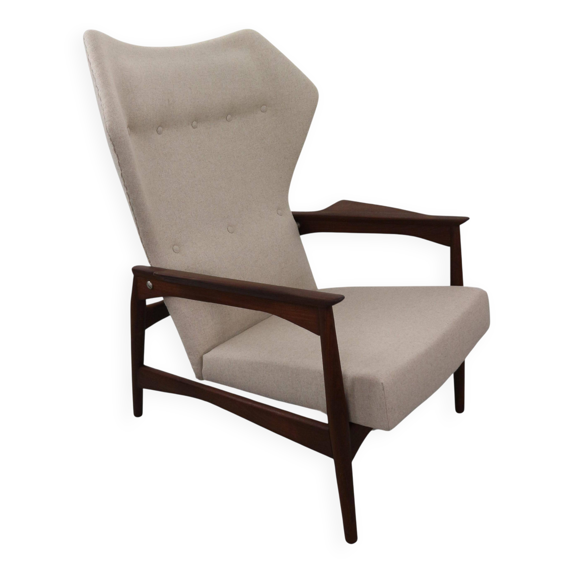 Danish adjustable wingback lounge chair in teak by Ib Kofod Larsen