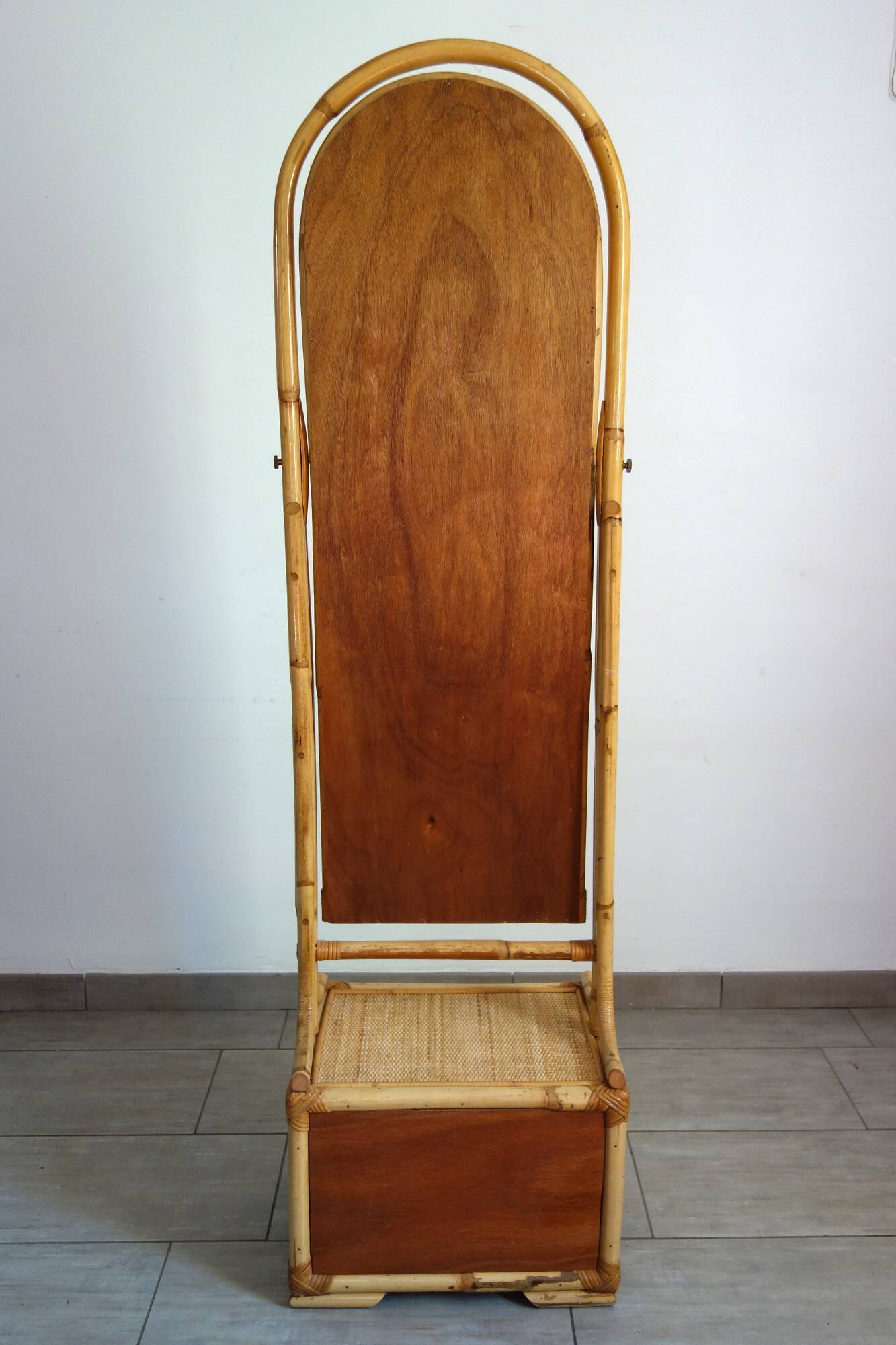 Woven wicker and bamboo full-length mirror, 70s/80s.