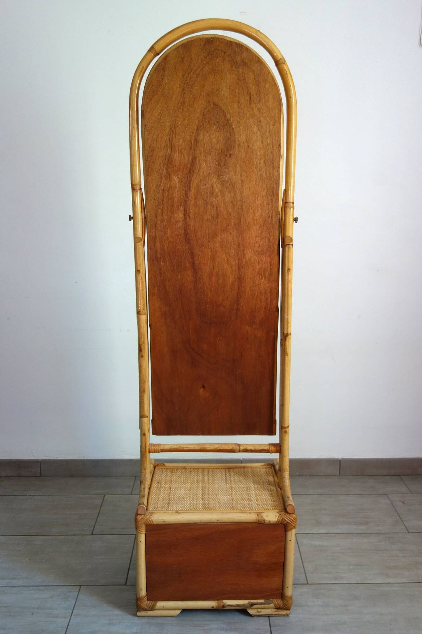 Miroir psyché osier tressé et bambou, années 70/80