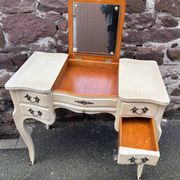 Vintage 1980s dressing table with Venetian mirror. Elegant makeup table.
