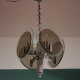 Vintage Art Deco chandelier in chrome metal and glass, Italy, 1970s