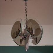 Vintage Art Deco chandelier in chrome metal and glass, Italy, 1970s