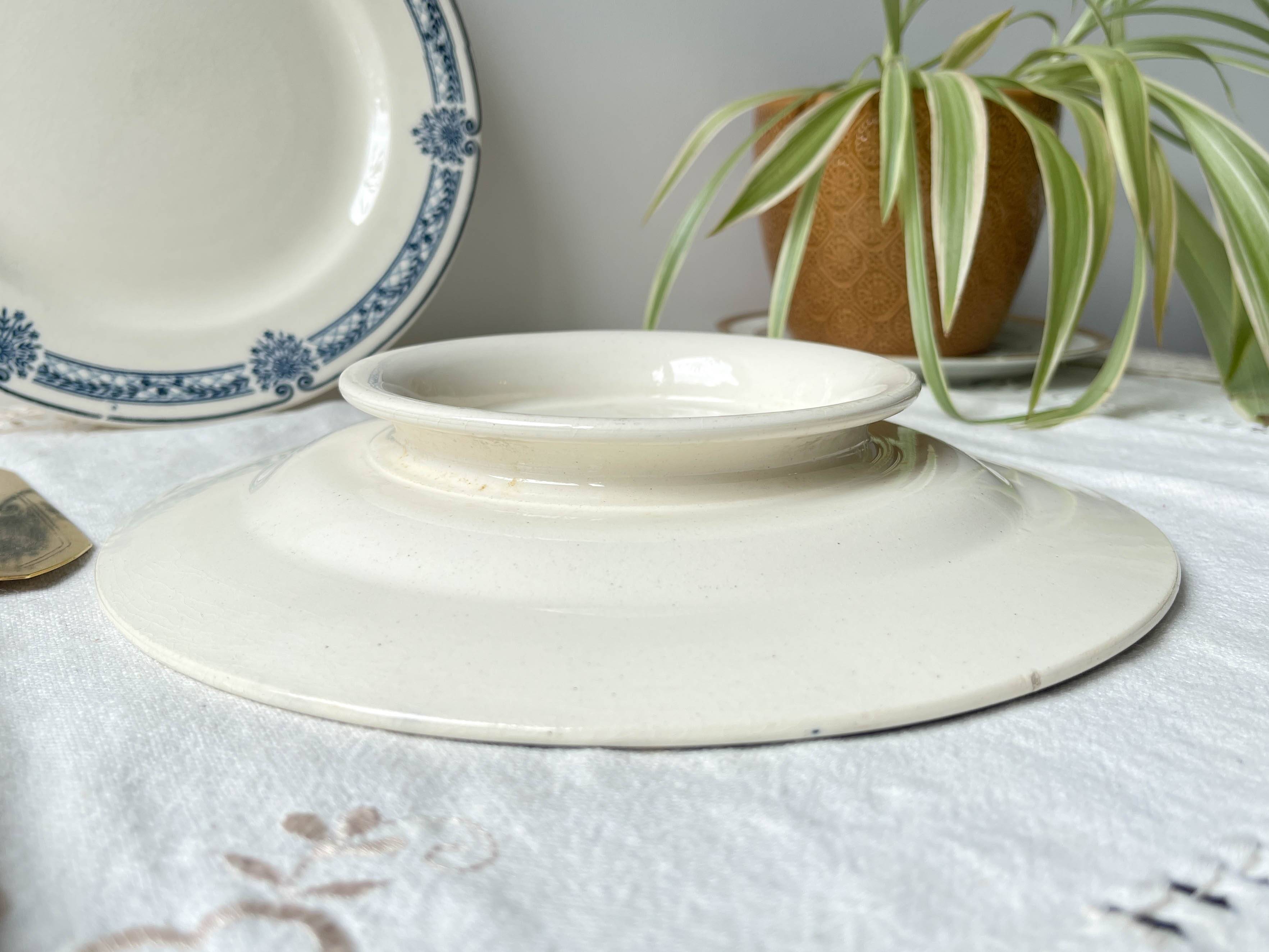 Vintage pedestal dish Blue iron earth Salins model Arbois Ennege