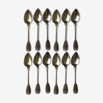 Set de 12 petites cuillères en vermeil argent poinçon Minerve modèle filet