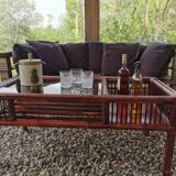 Vintage bamboo and leather coffee table