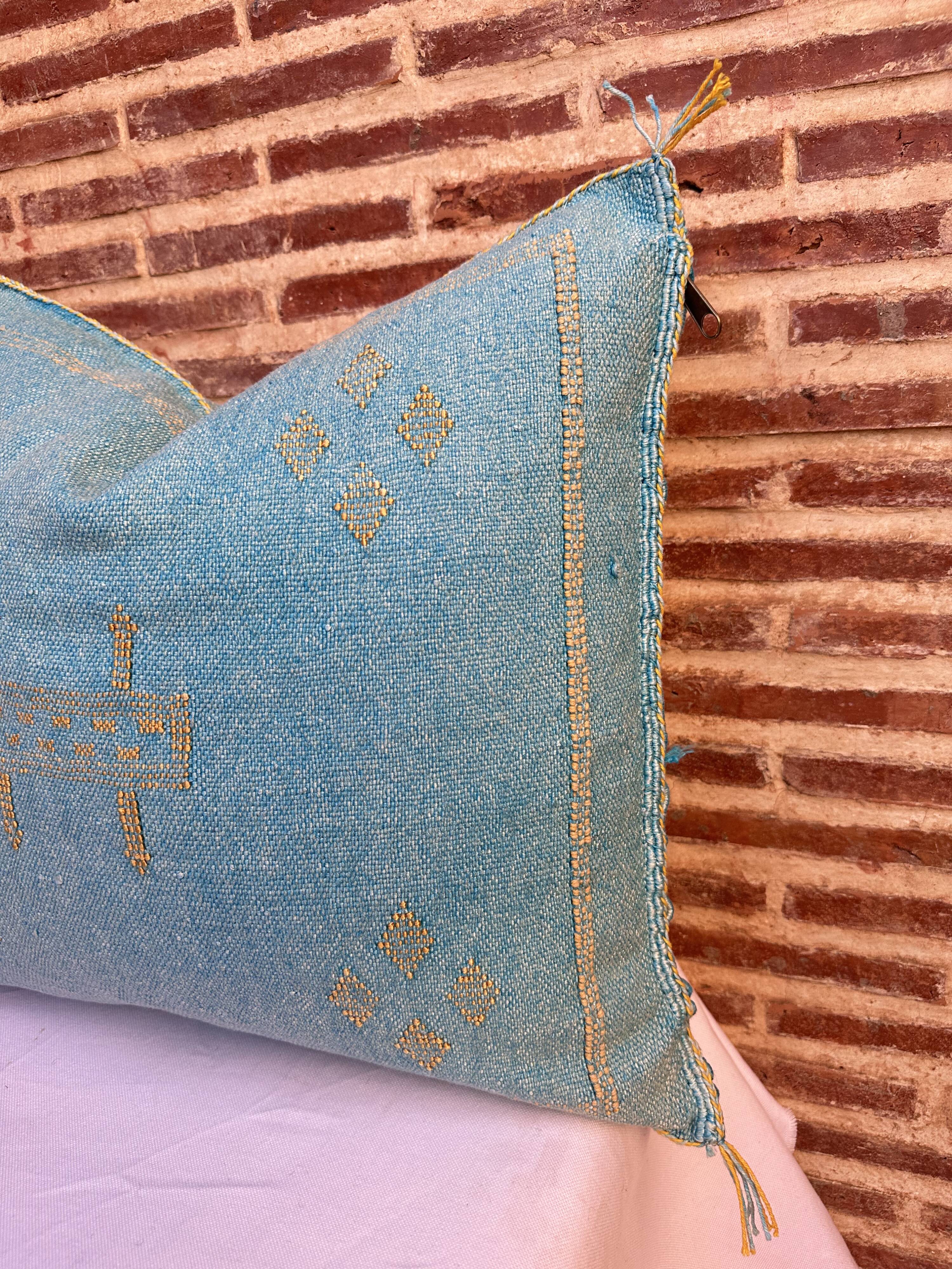 Handmade Moroccan silk cushion cover, cactus pattern