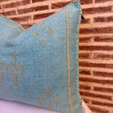 Handmade Moroccan silk cushion cover, cactus pattern