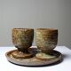 Set à café 2 tasses un plateau vintages grès pyrité style Baudat La Borne