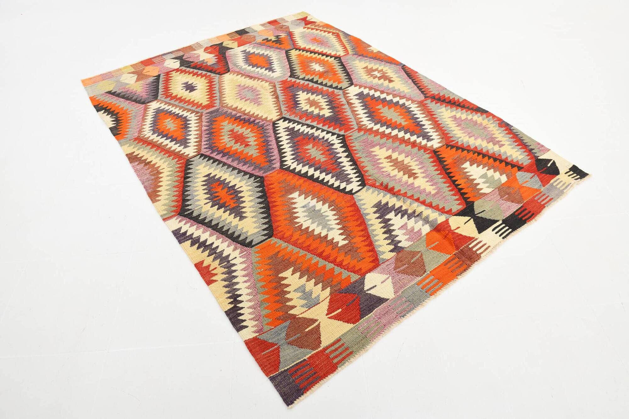 6x8 Multicolor Geometric Style Anatolian Vintage Rug, 164x233Cm