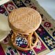 Unique mid-century hand-painted rattan and wood base, stool and side table, Germany, 1970s.
