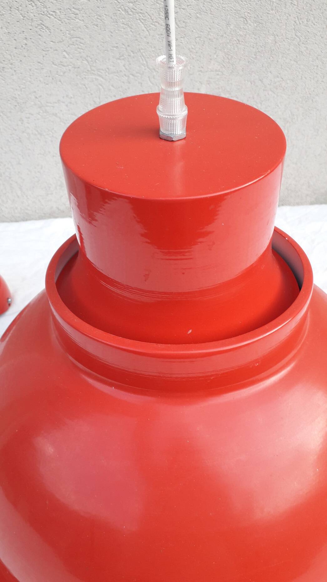 Red metal pendant light