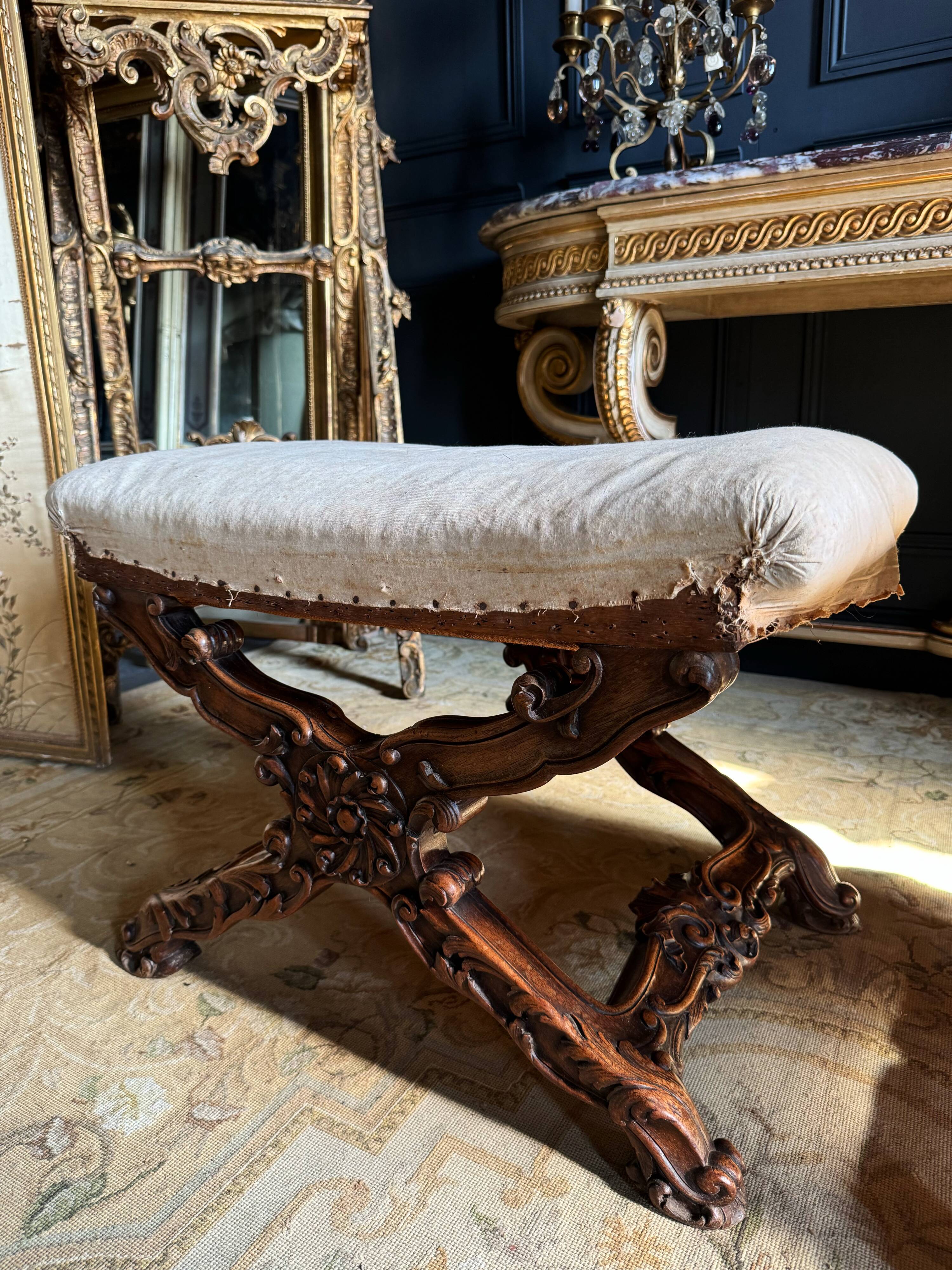 Pair of late 19th century Louis XV style carved wood curules