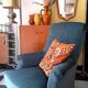 Fauteuil chauffeuse Napoléon 3 en velours bleu