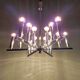 Chrome metal Space Age chandelier, 18 light points, 1970.